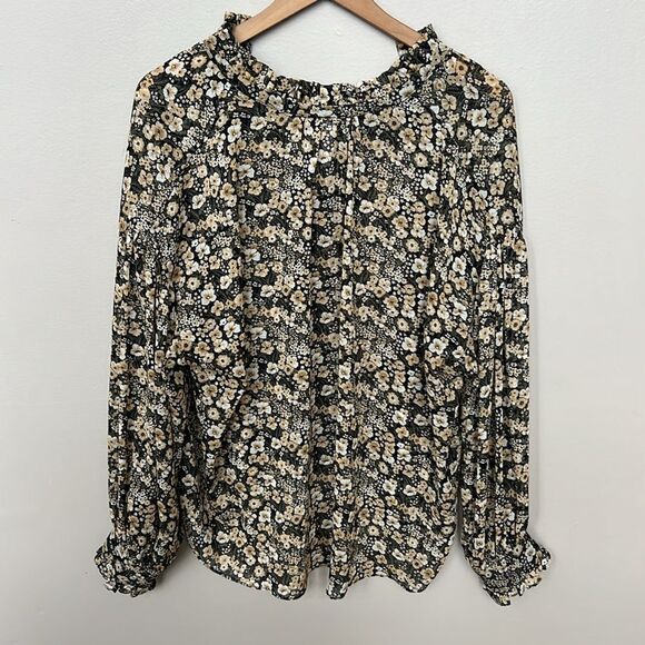Mango MNG Sheer Floral Print Blouse Black and Cream Women's Top Size 4 - Picture 8 of 11